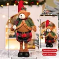 Telescopic Christmas brown bear plush with extendable legs in green and red knit outfit - 60CM Telescoping Reindeer