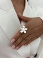 Minimalist silver matte flower ring with large petal design and brushed metal finish - Silver Flower