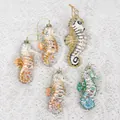 Set of 5 colorful seahorse Christmas ornaments with glitter details and hanging loops - Set 06 (5Pcs Seahorse Pendants)