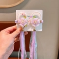 Handcrafted purple flower hair clip with pearls and long ribbon tassels for girls - 2# Purple Flower Long Ribbon