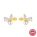 Golden S925 sterling silver stud earrings with pearls and star shaped zircons - Gold Butterfly Pearl Zirconia