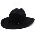 Detail of black felt cowboy hat featuring leather band with gold and silver metal rivets - M (56-58cm) / Black