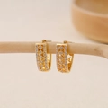Detailansicht goldener geometrischer V-Creolen mit fein gefassten Zirkonia-Steinen - EH410024-Gold Gitter Hohle