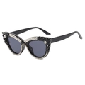 Eleganti occhiali da sole neri cat eye con strass scintillanti per feste alla moda - Montatura Nera Strass Nero Lenti Nero Grigio