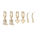 Three-pair gold earring set featuring dinosaur, heart, and rhinestone bead designs - Dinosaur Heart Ball 3-Pair Set