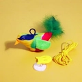 Hanging plush bird cat toy with suction cup and colorful feathers for indoor pet fun - Hanging Green Bird Toy