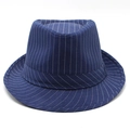 Klassischer dunkelblauer Fedora-Hut mit Nadelstreifen und Tropfenkrone für Sonnenschutz - M (56-58cm) / Marineblau