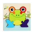 Educational wooden frog puzzle toy for toddlers with colorful pieces on light wood board - Snap Puzzle-Frog (卡扣JM-青蛙)