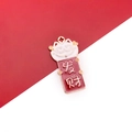 White and red lucky cat enamel pendant with golden trim and fortune sign for DIY charms - Wealth Fortune Cat