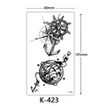 Waterproof temporary tattoo sheet with nautical anchor and compass sketch designs - K-423 Nautical Elements Set