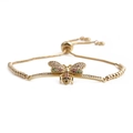 Adjustable gold-plated bee bracelet with colorful zircon stones on a white background - Gold Box Chain Style