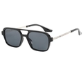Lunettes de soleil rétro à double pont avec monture noire et branches métalliques argentées - Monture Noire Verres Gris