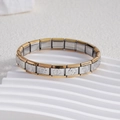 Bracelet modulaire italien en acier inoxydable avec maillons fleuris dorés gaufrés - Fleur Bord Doré (BD-80) / Bord Doré