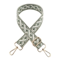 Detail of adjustable green and beige jacquard woven strap with golden metal hardware - Beige/Bean Green White