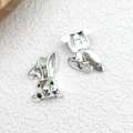 Antique silver zinc alloy Easter bunny DIY jewelry pendant showing front and back - Cute Rabbit Head 10x14mm