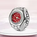 Creative silver alloy ring watch with a vibrant red dial and quartz movement for unisex - Small Round Red Dial