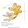 French vintage 18K gold plated stainless steel 5-petal flower open ring for women - Flower Open Ring - Gold