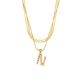 Double-layered gold chain necklace with pearl-encrusted letter N pendant - Letter N