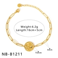 Detailed view of golden stainless steel snake chain bracelet with 16mm round pendant - Gold Round Pendant Style (NB-B1211)