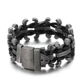 Bracelet pour homme en cuir tressé avec boucle en métal argenté de style industriel - Style Tressé en Cuir Noir Métal Argenté Antique Vintage (KB79349-BD)