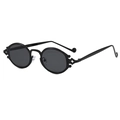Retro-Punk-Sonnenbrille für Damen mit schwarzen Ovalrahmen und kunstvollen Hohlgravuren - Schwarzer Rahmen Graue Gläser