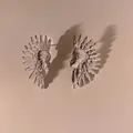 Detailed view of silver stainless steel earrings with native indian feather crown design - Silver Style (D2641)