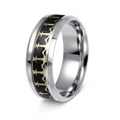 Herren Nautik-Ring mit schwarzer Emaille und goldenem Anker-Design in poliertem Silber - US 7 / Schwarz Gold