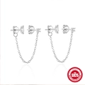 S925 sterling silver chain tassel stud earrings with marquise cut diamonds on white background - 925 Silver / White Gold