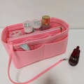 Pink felt organizer insert for handbags with multiple pockets and detachable strap - 21*11*13cm Center Zipper Style / Pink