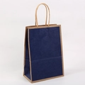 Detail of navy blue kraft paper gift bag with twisted rope handles and reinforced edges - 11X6X15cm / Dark Blue