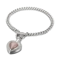 Silbernes Panzerarmband mit rosa Katzenauge-Herzanhänger und OT-Verschluss für Damen - Stahlarmband + rosa Katzenaugenstein (KB113944-Z)