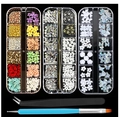Acrylic nail art decoration kit with rhinestones, flowers, tweezers and dotting pen - 3+2 Nail Decoration Set