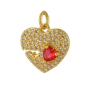Pendentif cœur plaqué or avec cristal rouge et zircons blancs sertis en micro-pavé - Pave Coeur avec Pierre Rouge