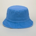 Detail of light blue washed denim bucket hat with metal eyelets and reinforced brim stitching - M (56-58cm) / Blue