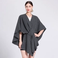 Women's grey knit shawl cape, stylish loose-fit open cardigan wrap in a soft texture - One Size / Dark Gray