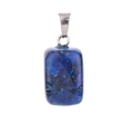 Macro shot of rectangular blue lapis lazuli stone pendant with silver metal bail clasp - Lapis Lazuli