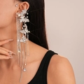 Elegant silver butterfly ear cuff with sparkling zircon tassels for non-pierced ears - Left Ear Silver Butterfly Tassel Ear Hook