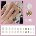 Press-on nails D583 featuring cream white, gold foil, and amber aesthetic designs - Milky White Gold Foil Amber Texture Style (D583) / 24 Pcs/Set