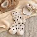 Beige crew socks with brown polka dots in cozy knitted wool, vintage winter style - One Size / Beige