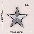 Silver star embroidery patch with black border and detailed dimensions 7.5cm x 7cm - Large Silver Gray Black Edge Five-Pointed Star (G1L-A-4-6 Iron-On)