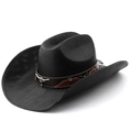 Zwarte cowboyhoed met geweven textuur, lederen band en zilveren stierenkopversiering - M (56-58cm) / Helemaal Zwart