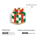 Festive red and green enamel gift box pendant in stainless steel for DIY jewelry - Christmas Gift Box Shape (PJ91312)