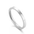 Anillo de acero inoxidable plateado pulido con una circonita redonda incrustada - US 5 / Color Acero