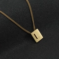 Golden titanium steel square pendant necklace featuring an engraved letter L design - Letter L
