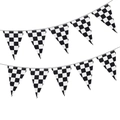 Racing party theme black and white checkered pennant banner decoration flags - Triangle Banner 10 Flags