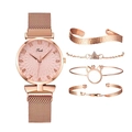Set orologio in oro rosa con cinturino magnetico e quattro braccialetti eleganti - Set Orologio E Gioielli / Oro Rosa E Quadrante Rosa
