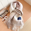 Écharpe classique en 100% laine avec motif à carreaux beige et rose et franges - Standard Anglais-44# Fleur de Cerisier Rose Camel