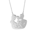 Detailed view of hollow family pendant featuring parents and baby on silver metal chain - Family of Three
