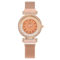 Elegant rose gold Milanese mesh strap watch with sparkling moving crystals and rhinestones - Pink