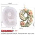 Floral number 9 silicone mold and finished candle with embossed rose and daisy detail - Number 9 / ZL-988